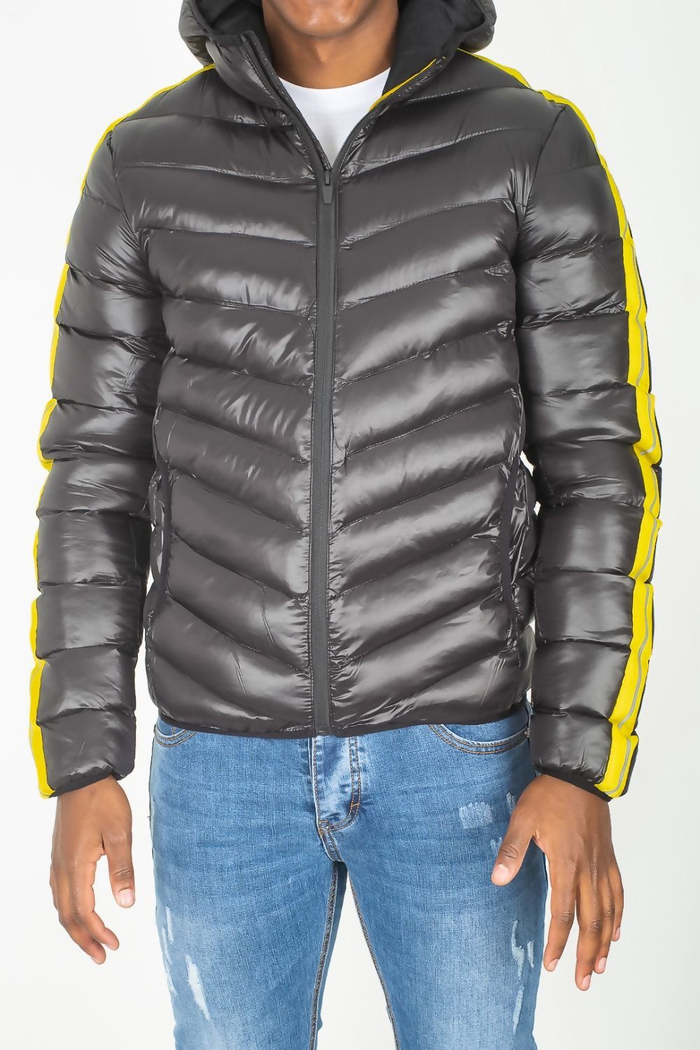 BLACK-YELLOW-REFLECTOR-STRIPE-HOODED-PUFFER-JACKET