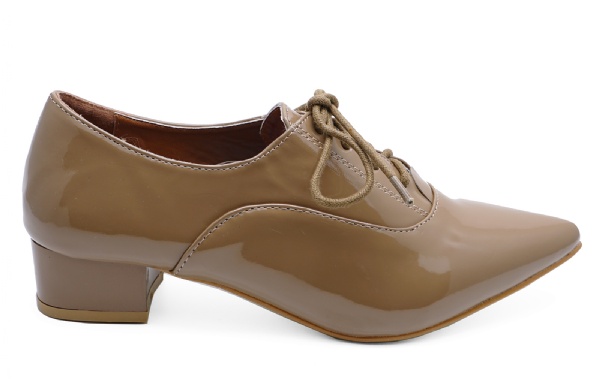 Ladies Khaki Patent Lace-Up Smart Shoes