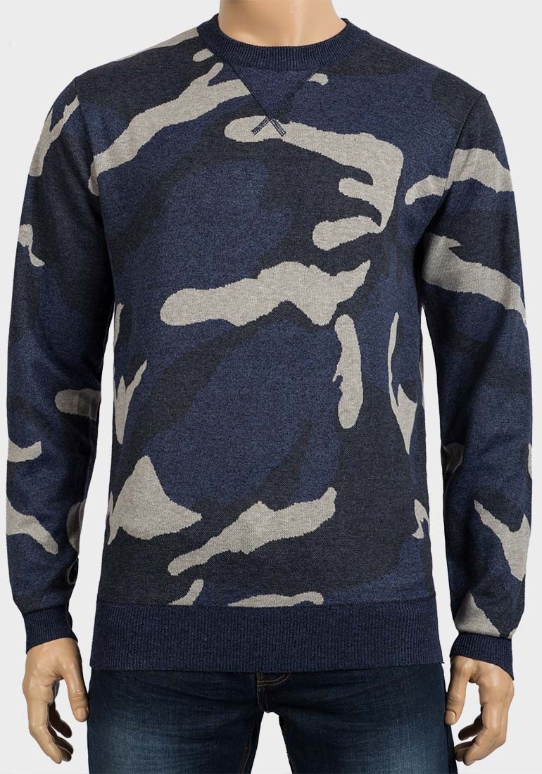 Brave Soul Mens Camouflage Pattern Knitted Jumper