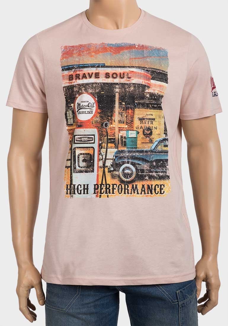 Brave Soul Mens Retro Petrol Station Cotton T-Shirt