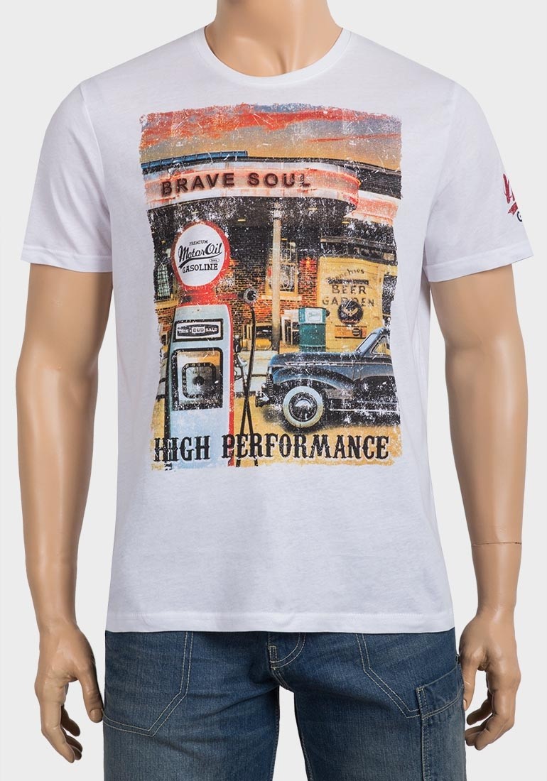 Brave Soul Mens Retro Petrol Station Cotton T-Shirt