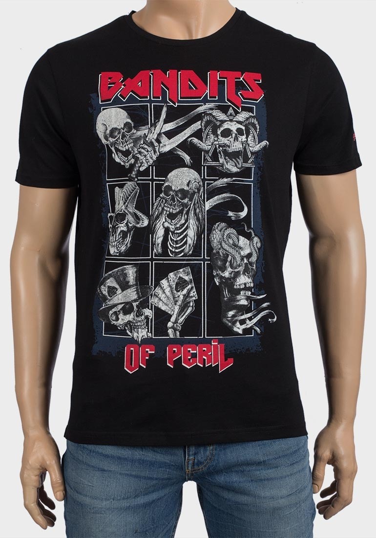 Brave Soul Bandits of Peril Skulls Printed T-Shirt