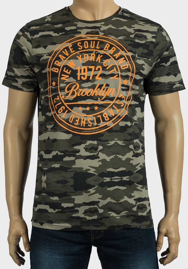 Brave Soul Mens New York Brooklyn Camo T-Shirt