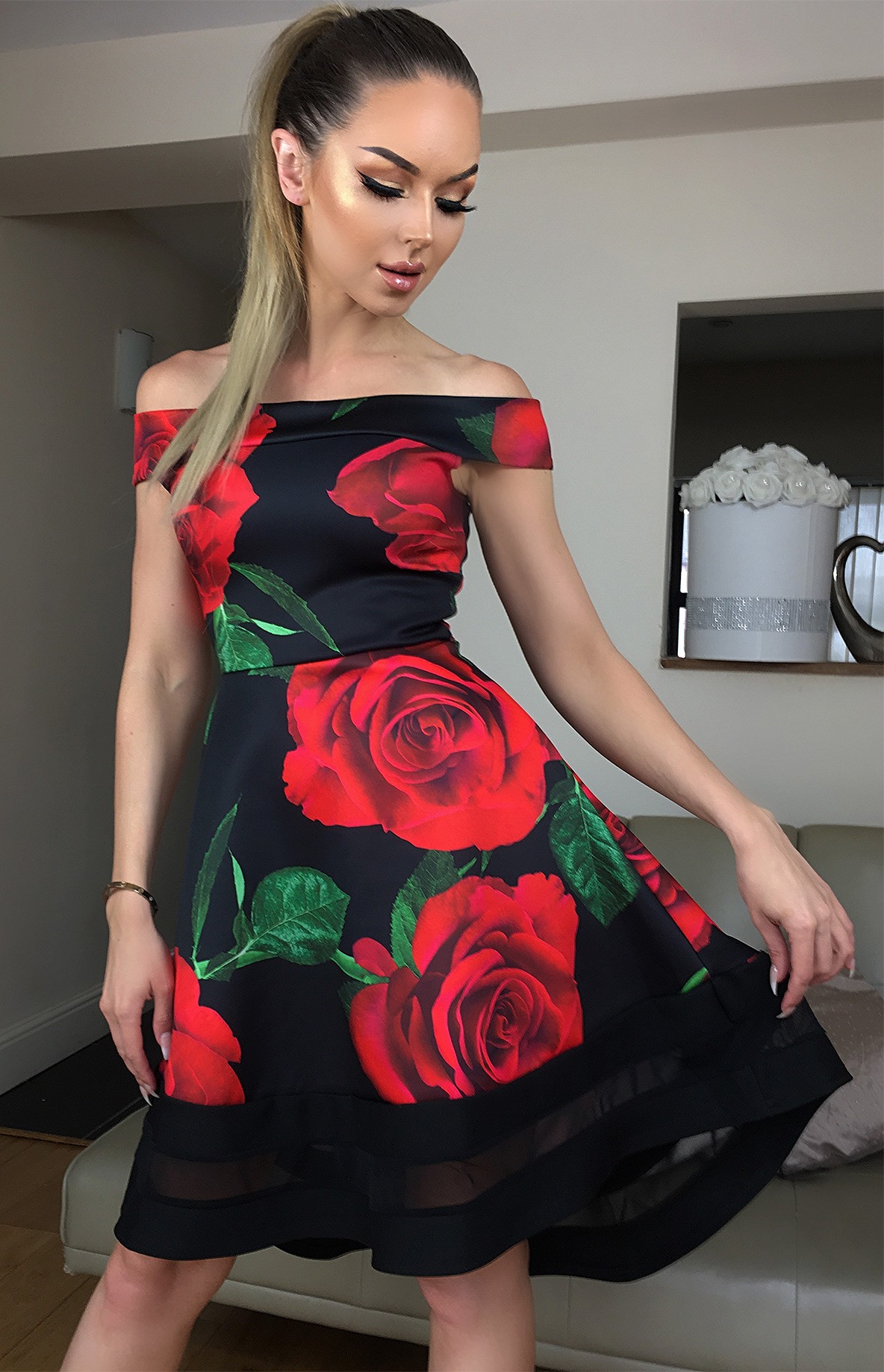 Scarlett High Low Bardot Dress